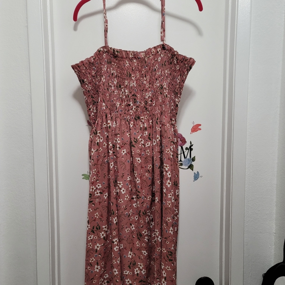 SHEIN Floral Smocked Midi Dress in Pink